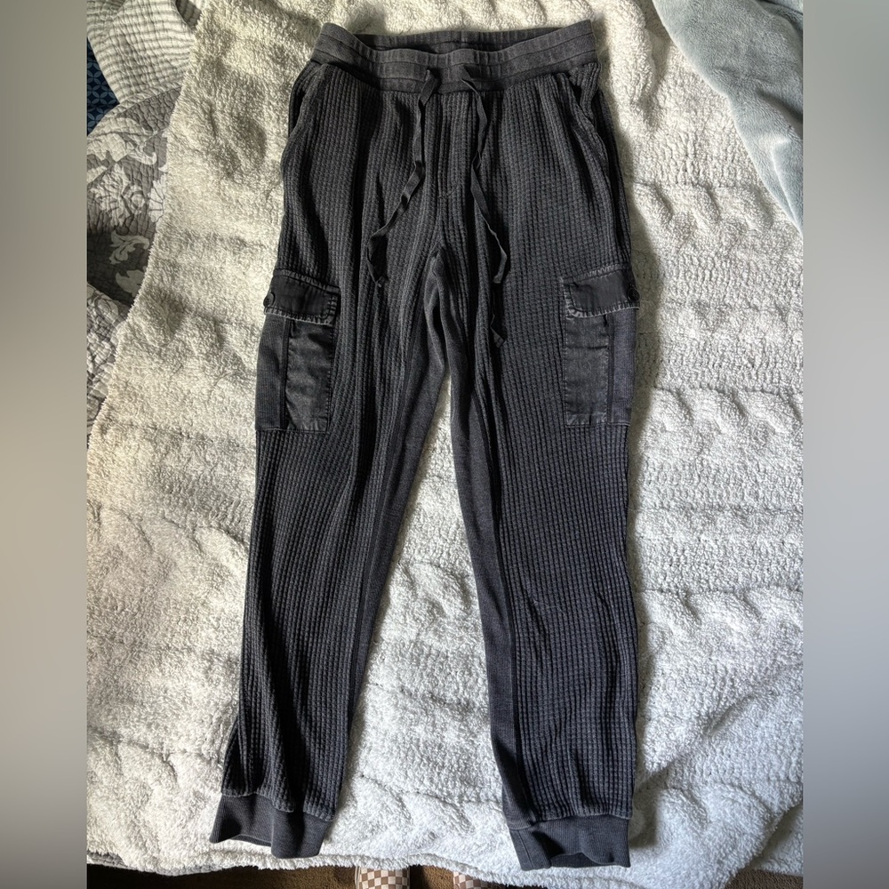Z Supply Comfy Waffle Knit Cargo Jogger Leisurewear Pants Charcoal Gray Small